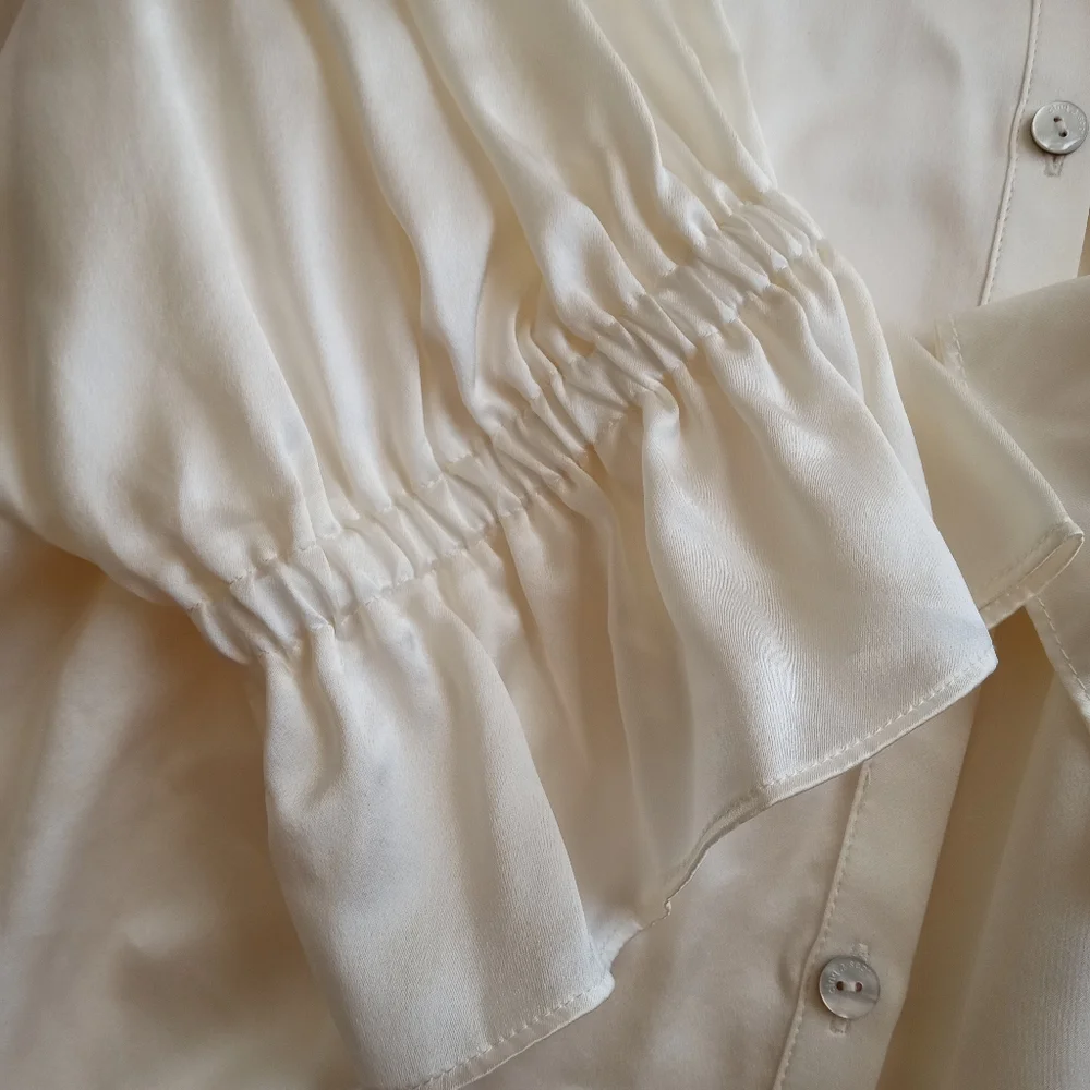 Cinq à Sept Silk Fiona Satin Cinched Sleeve Blouse Top Ivory